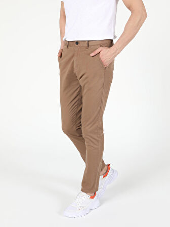 Slim Fit Orta Bel Kahverengi Erkek Pantolon