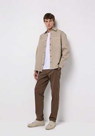 Regular Fit Orta Bel Düz Paça Erkek Kahverengi  Pantolon