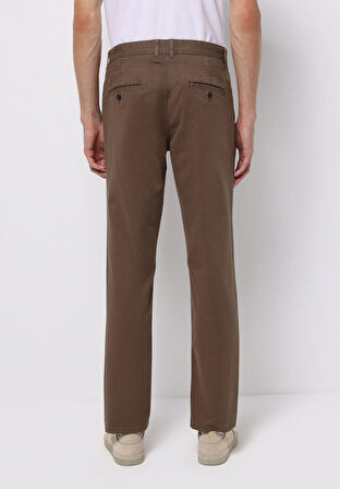 Regular Fit Orta Bel Düz Paça Erkek Kahverengi  Pantolon