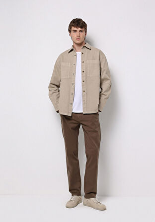 Regular Fit Orta Bel Düz Paça Erkek Kahverengi  Pantolon