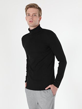 Slim Fit Balikci Erkek Siyah Tshirt U.Kol