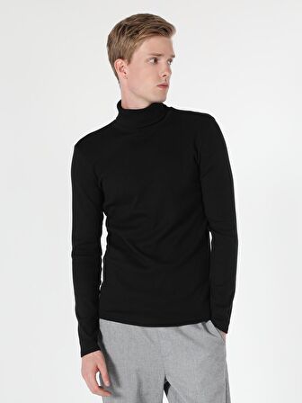 Slim Fit Balikci Erkek Siyah Tshirt U.Kol