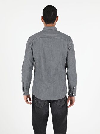  Slim Fit Shirt Neck Erkek Gri Uzun Kol Gömlek