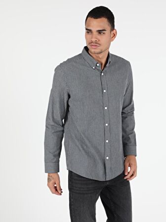  Slim Fit Shirt Neck Erkek Gri Uzun Kol Gömlek