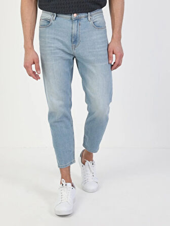 039 Lucas Drop Crotch Kısa Paça Carrot Fit Açık Mavi Erkek Jean Pantolon Cl1050243