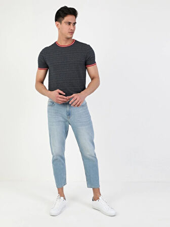 039 Lucas Drop Crotch Kısa Paça Carrot Fit Açık Mavi Erkek Jean Pantolon Cl1050243