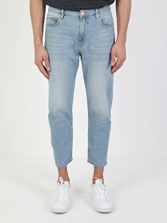 039 Lucas Drop Crotch Kısa Paça Carrot Fit Açık Mavi Erkek Jean Pantolon Cl1050243