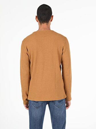 Slim Fit Bisiklet Yaka Erkek Safran Tshirt U.Kol