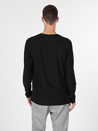 Regular Fit Bisiklet Yaka Erkek Siyah Tshirt U.Kol