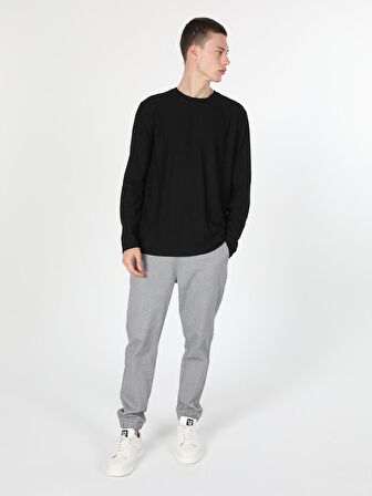 Regular Fit Bisiklet Yaka Erkek Siyah Tshirt U.Kol