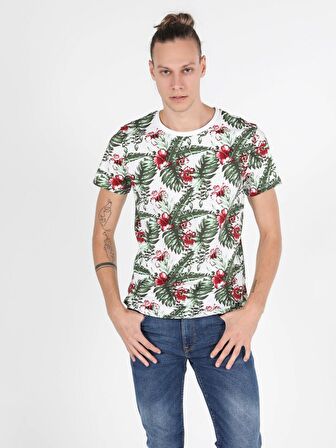 Regular Fit Bisiklet Yaka Örme Erkek Beyaz Kısa Kol Tişört