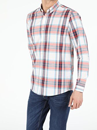 Turuncu Regular Fit Shirt Neck  Erkek Uzun Kol Gömlek