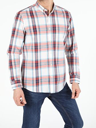 Turuncu Regular Fit Shirt Neck  Erkek Uzun Kol Gömlek