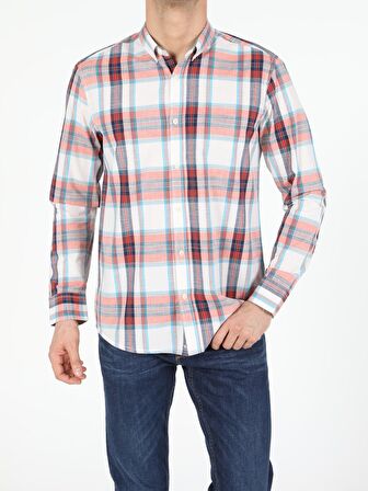 Turuncu Regular Fit Shirt Neck  Erkek Uzun Kol Gömlek