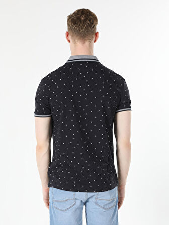 Regular Fit Baskılı Lacivert Erkek Polo Yaka Tişört