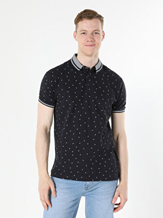 Regular Fit Baskılı Lacivert Erkek Polo Yaka Tişört