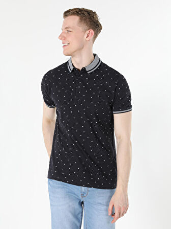 Regular Fit Baskılı Lacivert Erkek Polo Yaka Tişört