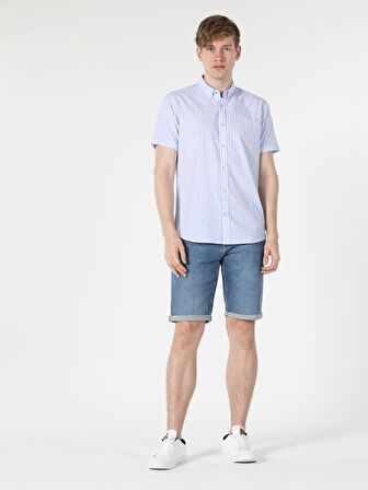 Mavi Regular Fit Shirt Neck Erkek Kısa Kol Gömlek
