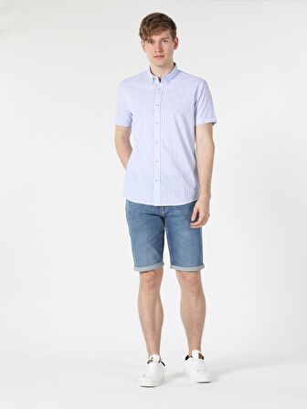 Mavi Regular Fit Shirt Neck Erkek Kısa Kol Gömlek