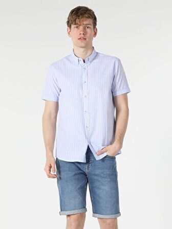 Mavi Regular Fit Shirt Neck Erkek Kısa Kol Gömlek