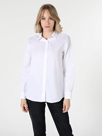Regular Fit Beyaz Kadın Uzun Kol Gömlek