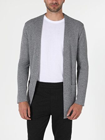 Slim Fit Gri Melanj Erkek Hırka