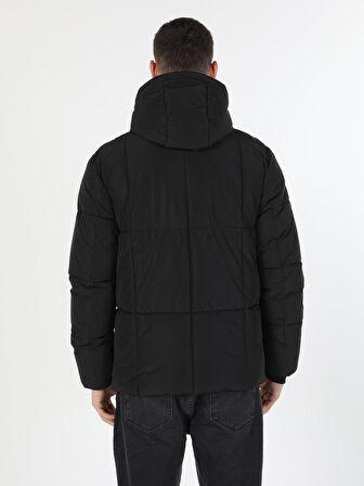 Slim Fit Kapüşonlu Siyah Erkek Mont
