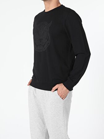 Regular Fit Siyah Erkek Sweatshirt