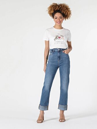 884 Lauren Düz Kesim Yüksek Bel Düz Paça Kadın Mavi Jean Pantolon Cl1057888