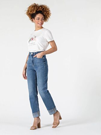 884 Lauren Düz Kesim Yüksek Bel Düz Paça Kadın Mavi Jean Pantolon Cl1057888