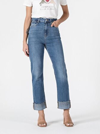 884 Lauren Düz Kesim Yüksek Bel Düz Paça Kadın Mavi Jean Pantolon Cl1057888