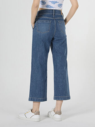970 Berry Yüksek Bel Normal Kesim Geniş Paça Kadın Mavi Jean Pantolon Cl1057910