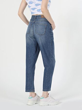 886 Dennıs Yüksek Bel Rahat Kesim Düz Paça Kadın Mavi Jean Pantolon Cl1057927