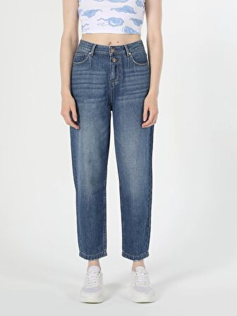 886 Dennıs Yüksek Bel Rahat Kesim Düz Paça Kadın Mavi Jean Pantolon Cl1057927
