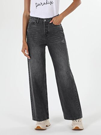 970 Berry Regular Fit Yüksek Bel Geniş Paça Siyah Kadın Jean Pantolon Cl1057980