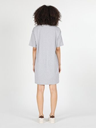 Comfort Fit Bisiklet Yaka Yazı Baskılı Kadın Elbise