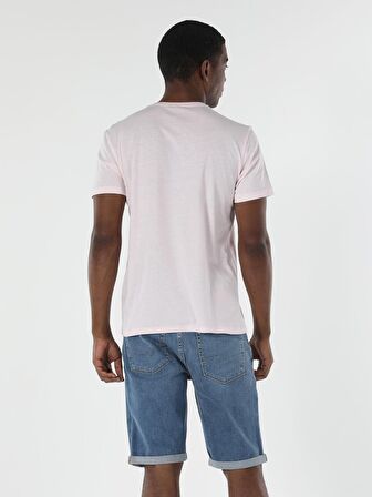 Regular Fit Bisiklet Yaka Baskılı Pembe Erkek Kısa Kol Tişört