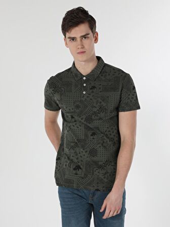 Regular Fit Polo Yaka Yeşil Erkek Kısa Kol Tişört