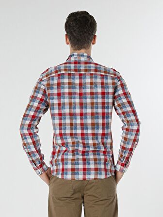 Slim Fit Kareli Erkek Çok Renkli Uzun Kol Gömlek