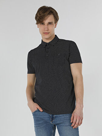 Regular Fit Baskılı Lacivert Erkek Polo Yaka Tişört