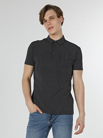 Regular Fit Baskılı Lacivert Erkek Polo Yaka Tişört