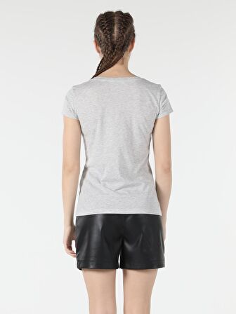 Regular Fit Bisiklet Yaka Baskılı Kadın Kısa Kol Tişört
