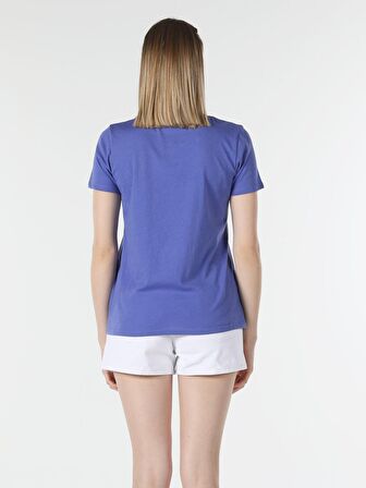 Regular Fit Bisiklet Yaka Basic Mor Kadın Kısa Kol Tişört