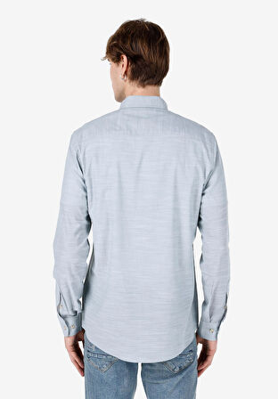 Regular Fit Shirt Neck Düz Erkek Yeşil Roll-up Gömlek