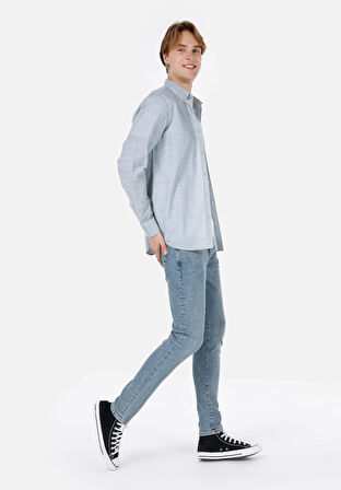 Regular Fit Shirt Neck Düz Erkek Yeşil Roll-up Gömlek