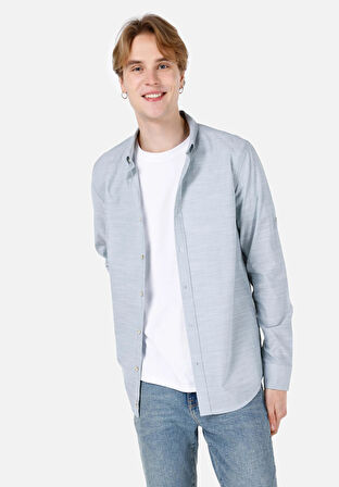Regular Fit Shirt Neck Düz Erkek Yeşil Roll-up Gömlek