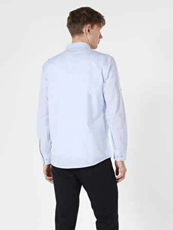 Regular Fit Düz Mavi Erkek Uzun Kol Gömlek