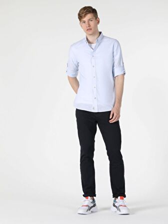 Regular Fit Düz Mavi Erkek Uzun Kol Gömlek