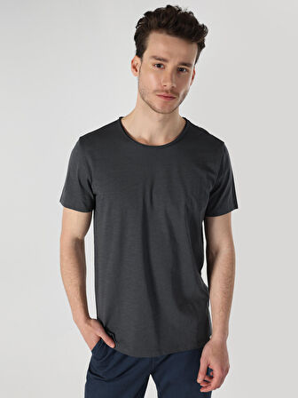 Regular Fit Bisiklet Yaka Basic Antrasit Erkek Kısa Kol Tişört