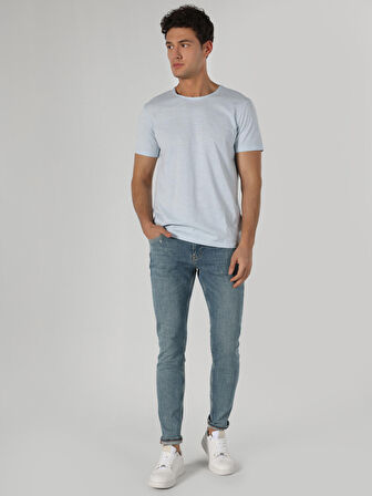 Regular Fit Bisiklet Yaka Basic Mavi Erkek Kısa Kol Tişört